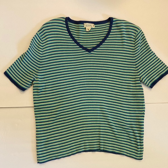 ❌ DONATED J. CREW VTG 90’s Short Sleeve Knit Ribbed Sweater Top 100% Cotton - Picture 2 of 10